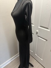 Black Solid Knit Stretch Bodycon Maxi Dress Scoop Neck Long Sleeve Size S