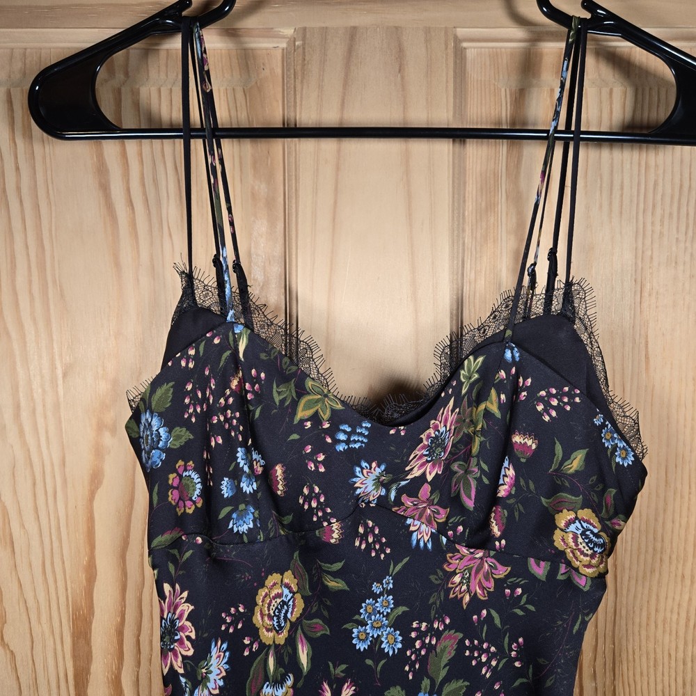 Veronica Beard Bixie Stretch-Silk Slip Dress Floral Black Multi Side Zip Size 2