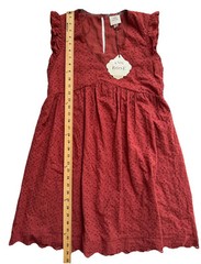 New Knox Rose Embroidered Eyelet Sleeveless Ruffle Shift Babydoll Lined Dress XS