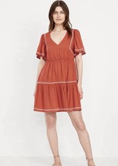 NWT Old Navy Waist-Defined Embroidered Mini Dress In Ginger Spice Sz XXL