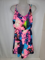 Pink Owl Dress Size Small Midi Floral Sundress Sleeveless V Neck Lined Strappy