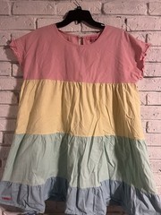 Simply Southern Dress Women Size XXL Cotton Pastel Colorblock Ruffle Tiered Mini