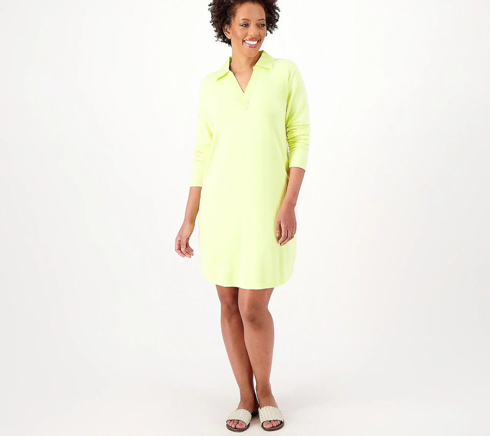 Candace Cameron Bure Collared Y-Neck Shirt Dress Sunny Lime XS New