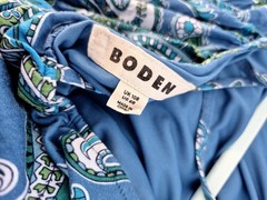 Boden Maxi Dress Size 10 Blue Green Paisley Cutout-Back Jersey Floral Flare