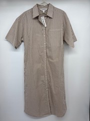 The Drop size Large Marla Drop-Shoulder Short-Sleeve Midi Shirt Dress Tan White