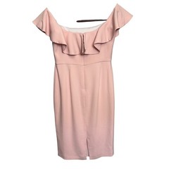 Camilyn Beth Pink Ruffle Off Shoulder Cocktail Dress Size 4 Made in USA Blush