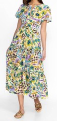 Johnny Was Ikat Bloom Pintuck Tiered Dress Size Large