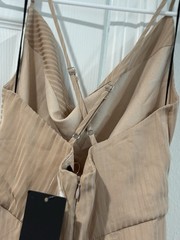 NBD beige solid ruched V-neck spaghetti strap maxi dress adjustable zip XS NWT