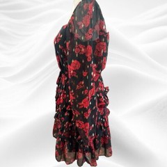 City Studio Womens Juniors Red Black Gold Floral Print Square Neck Dress Small