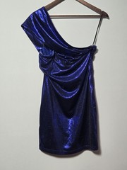 Superdown Revolve Tamia Asymmetrical Mini Dress Size Large Women&rsquo;s Metallic Blue