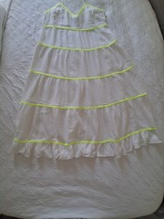 Scoop White V-Neck Maxi Dress With Neon Trim And Adjustable Spaghetti Straps L