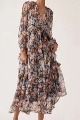 Anthropologie The Marais Printed Chiffon Maxi Dress Size M Petite Sheer