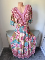 Figueroa & Flower Anthropologie Maxi Dress Boho Rayon L Tiered Floral Bohemian