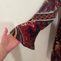 WinWin Flare Tunic Mini Dress Paisley V-Neck Bell Sleeve S/M Boho Hippie Retro
