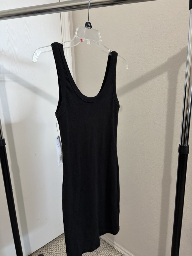 American Threads Black Ribbed Cotton Stretch Bodycon Tank Midi Dress Scoop S