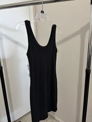 American Threads Black Ribbed Cotton Stretch Bodycon Tank Midi Dress Scoop S