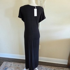 Eileen Fisher Black Jersey Maxi Dress Size Medium NWT $198 Tie Waist