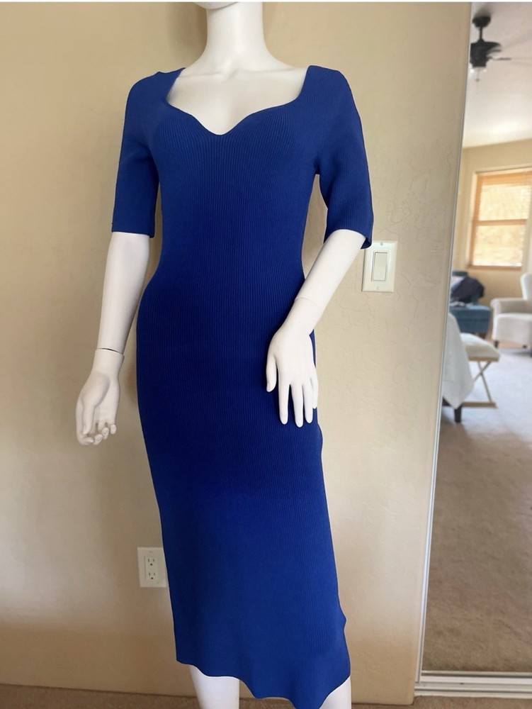 Reiss Cobalt Blue Bodycon Midi Dress with Sweetheart Scoop Neck
