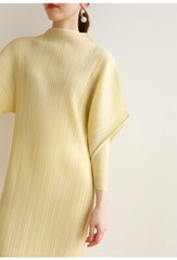 Autumn Spring New High End Pleated Casual Loose Half High Collar Batsleeve Dress