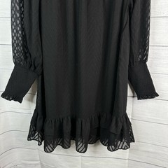 Walter Baker Womens Large Nessy Chevron Ruffle Long Sleeve High Neck Dress Black