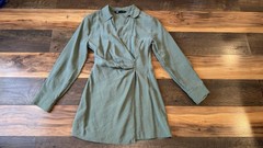 Zara Green Collared Long Sleeve Solid Wrap Shirt Dress Short S Pocket Zipper