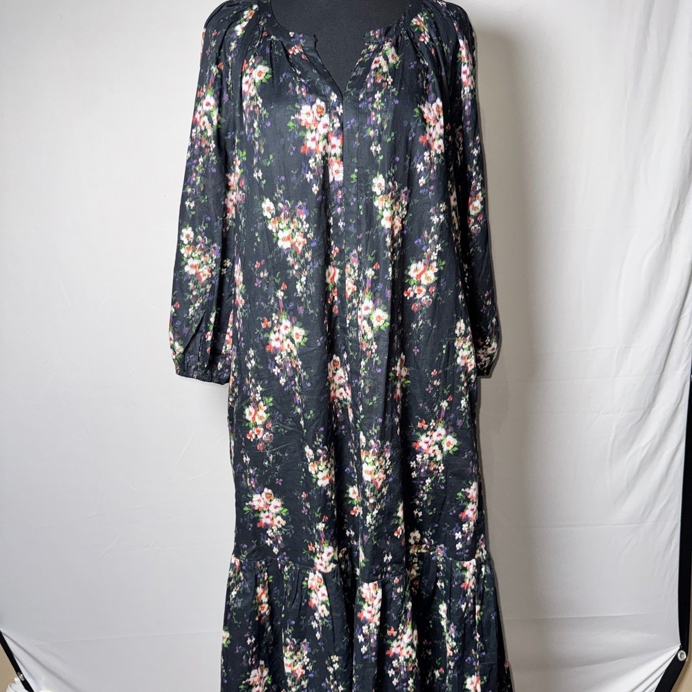 Tuckernuck Onyx Falling Flowers Cotton Tiered Maxi Dress Womens L