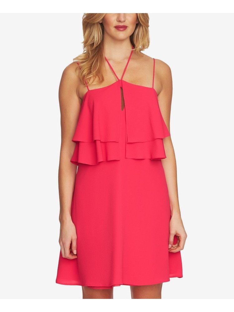 CeCe Women&rsquo;s 246768 Viva Pink Halter Neck Ruffled Dress Size 4