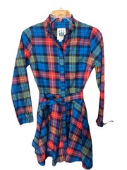 Kiel James Patrick Size Small Flannel Tartan Plaid Dress Tie Waist Pockets