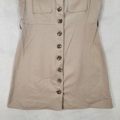 Beige Collared Button Front Pocket Micro Mini Shirt Womens Dress Size M