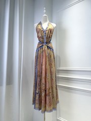 New ZIMMERMANN Halter V Neck Resort Print Dress ﻿