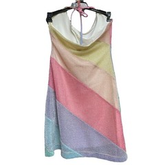 Kurt Geiger Glitter Pastel Rainbow Stripe Halter Mini Dress Swim Cover-up | Sz S