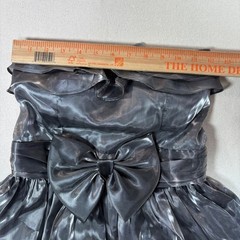 DASH Collection Metallic Silver Strapless Ruffle Bow Tiered Cocktail Dress Small