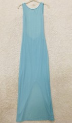 Womens Sheer Blue Open Back Maxi Cover Up Dress Size Medium Beachy Resort Chic
