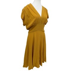 House of Foxy Mustard Yellow 1940s Style Crepe Tea Dress Womens 14 Retro Midi