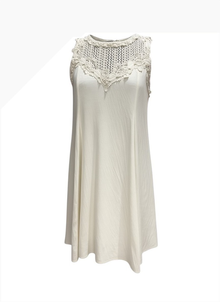 Entro Women&rsquo;s Cream Sleeveless Dress with Crochet Detail