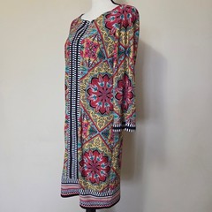 Laundry By Shelli Segal 8 Vibrant Lined Shift Dress Tunic 3/4 Bell Sleeve