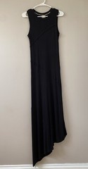 Greige Dress Womens LARGE Ribbed Black Sleeveless Midi Raw Edge Diagonal Hem