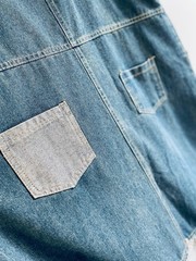 Vintage Double Denim Look Distressed Pinafore Dungaree Midi Dress With Pockets M