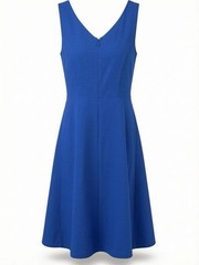 Ann Taylor Blue Solid Sleeveless V-Neck Fit & Flare Knee Dress Zip Size 6