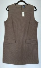 Gap Women&rsquo;s Size L Sleeveless Straight Beige/Navy Houndstooth Career Dress