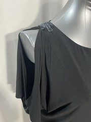 SL Fashions Black Midi Dress with Draped Short Sleeve and shoulder beading 1516