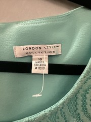 London Style Woman Size Large Mid Length Teal Green Dress Zip Back W Lace #15
