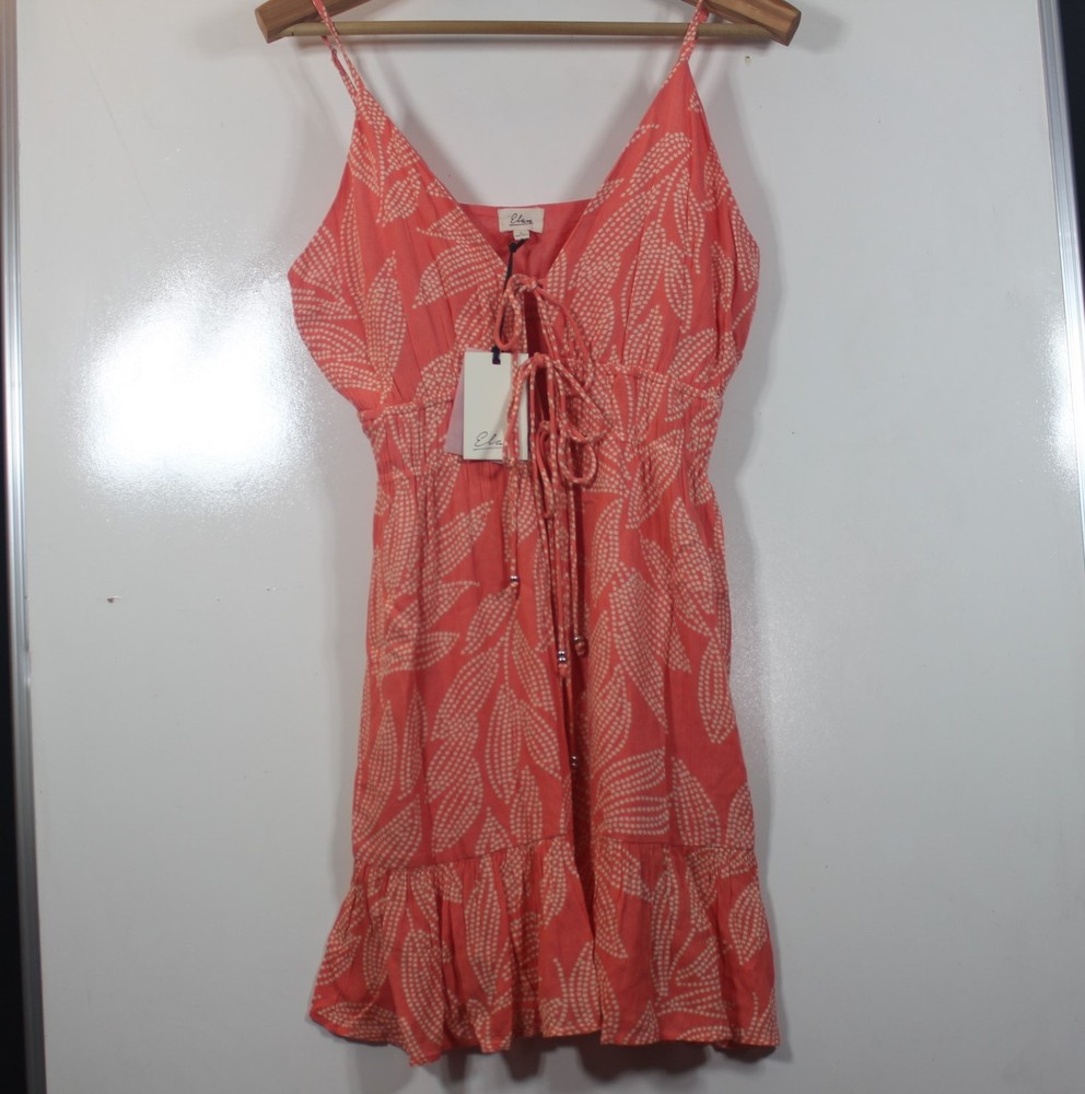 ELAN Womens Cotton/Rayon Orange/Wht Sundress Sz Large