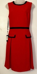 NWT Tommy Hilfiger Womens Sz 8 Red Sheath Dress Blue Trim Sleeveless Rear Zipper