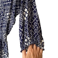 Ella Moss Lilia Dress In Navy Blue Size Small Embroidered Trim Geometric ED17801