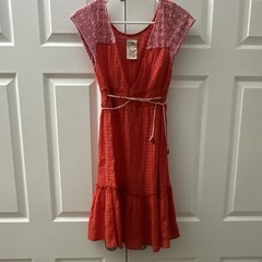 FREE PEOPLE Red Pink Crochet A-Line Y2K Dress VINTAGE Size 10, FITS as MEDIUM