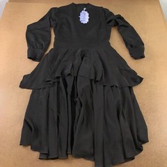 Belle Womens Peplum Dress Solid Black Midi V Neck Long Sleeve Layered M New