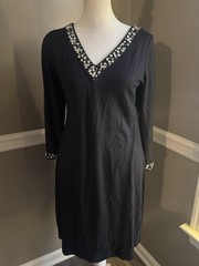 NWT Tommy Bahama Women&rsquo;s Darcy Beaded 3/4 Sleeve Black Short Dress Small