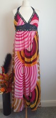 VANILLA Ladies Pink Striped V Neck Halter Summer Maxi Dress