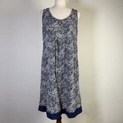 J Jill Sleeveless Smock Dress Medium Grey Paisley Knee Length Pockets Beachy